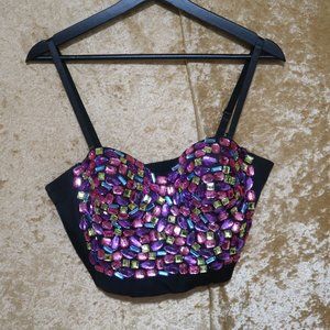 Akira Black Multicolor Gem Bustier Top - Large
